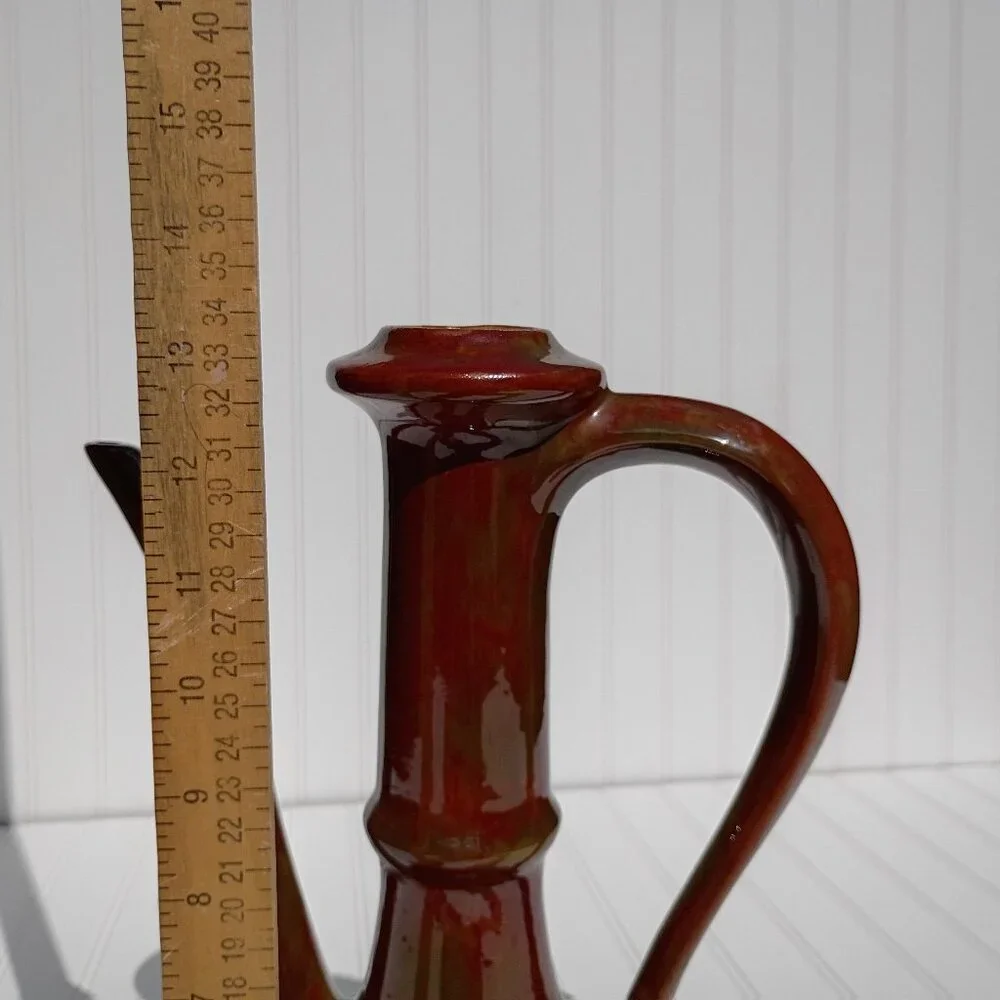 Vtg Mid-Century Modern Ceramic Ewer Pitcher Drip Glaze Decorative Vase No Lid